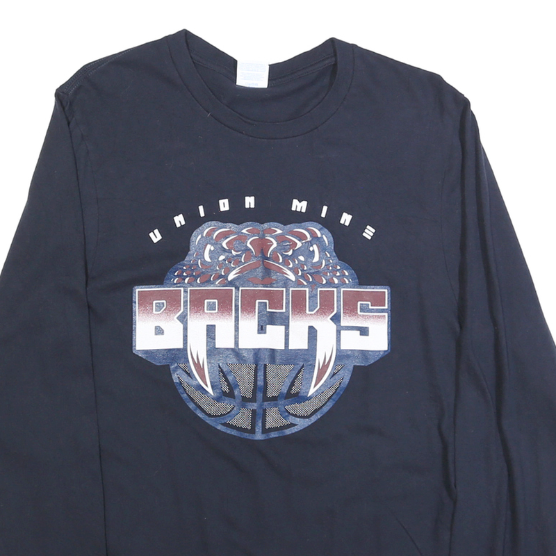 PORT & COMPANY Mens Black Union Mine Backs Graphic T-Shirt Long Sleeve Crew Neck