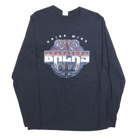 PORT & COMPANY Mens Black Union Mine Backs Graphic T-Shirt Long Sleeve Crew Neck