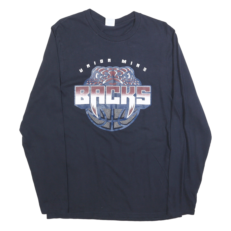 PORT & COMPANY Mens Black Union Mine Backs Graphic T-Shirt Long Sleeve Crew Neck