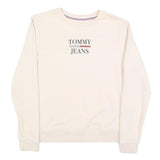 TOMMY JEANS Womens Cream Sweatshirt Crew Neck S Cotton Blend Logo Print