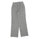 Womens Relaxed Grey Checked Trousers W22 L27 Zip Pattern Straight Leg