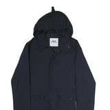 ZARA Womens Navy Blue Hooded Jacket XS Polyester Zip Casual Outerwear