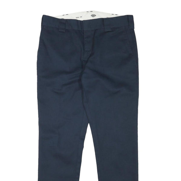 DICKIES Mens Cotton Blend Navy Slim Straight Trousers W33 L31 Workwear Casual