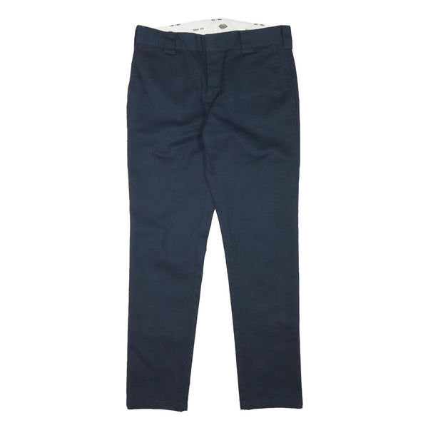 DICKIES Mens Cotton Blend Navy Slim Straight Trousers W33 L31 Workwear Casual