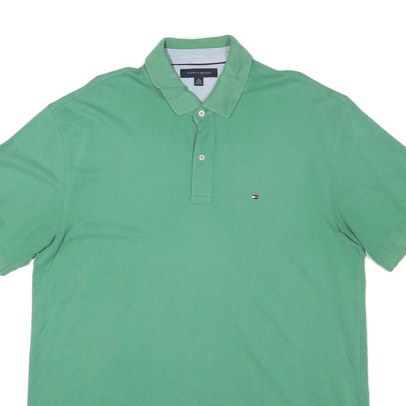 TOMMY HILFIGER Mens Green Polo Shirt Short Sleeve Plain XL Cotton Blend Casual