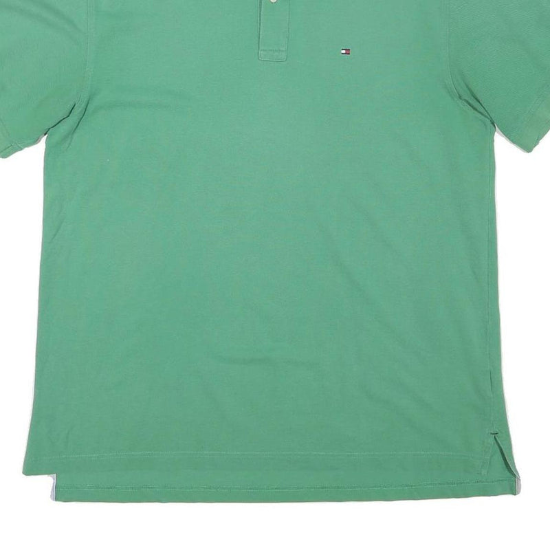 TOMMY HILFIGER Mens Green Polo Shirt Short Sleeve Plain XL Cotton Blend Casual