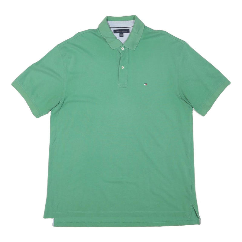 TOMMY HILFIGER Mens Green Polo Shirt Short Sleeve Plain XL Cotton Blend Casual
