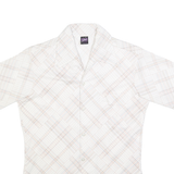 JOEL Womens Cream Plaid Shirt M Button Down Short Sleeve Casual Office Wear