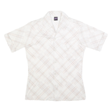 JOEL Womens Cream Plaid Shirt M Button Down Short Sleeve Casual Office Wear