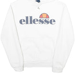 ELLESSE Womens White Pullover Hoodie UK 8 Cotton Blend Logo Sweatshirt