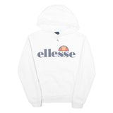 ELLESSE Womens White Pullover Hoodie UK 8 Cotton Blend Logo Sweatshirt