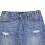 WAX JEANS Womens Blue Denim Mini Skirt Cotton Blend Distressed XS Raw Hem