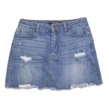 WAX JEANS Womens Blue Denim Mini Skirt Cotton Blend Distressed XS Raw Hem
