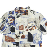 Womens Blue Brown Cream Abstract Floral Printed Basic Shirt Short Sleeve
