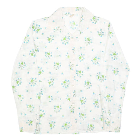 SPERLA Womens White Printed Shirt Long Sleeve Button Neck M Floral Pattern