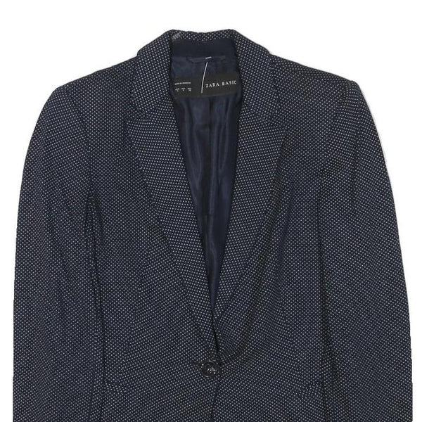 ZARA BASIC Womens Navy Blue & White Polka Dot Blazer Jacket S Polyester Blend