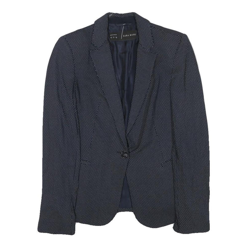 ZARA BASIC Womens Navy Blue & White Polka Dot Blazer Jacket S Polyester Blend