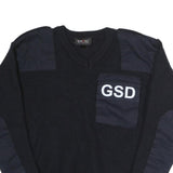 ERBEKO Mens Black Contrast Patch Crew Neck Basic Knit Jumper L Cotton Comfort