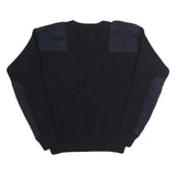 ERBEKO Mens Black Contrast Patch Crew Neck Basic Knit Jumper L Cotton Comfort