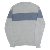 CHAPS Mens Grey & Blue Patterned Jumper Crew Neck Basic Knit L Cotton Comfort