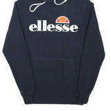 ELLESSE Womens Navy Hoodie UK 8 Cotton Blend Pullover Casual Sportswear