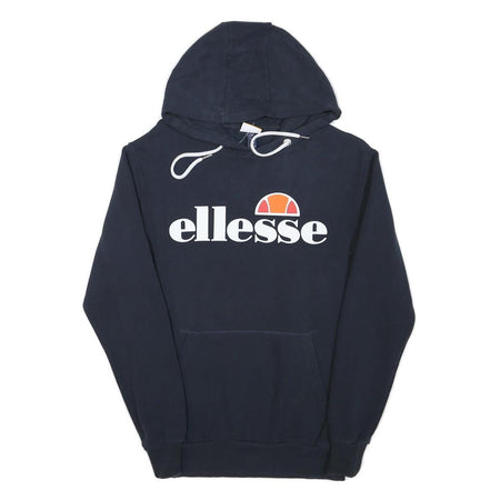 ELLESSE Womens Navy Hoodie UK 8 Cotton Blend Pullover Casual Sportswear