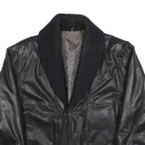 ITALLO Mens Black Leather Jacket L Button Shawl Collar Plain Stylish