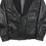ITALLO Mens Black Leather Jacket L Button Shawl Collar Plain Stylish