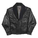 ITALLO Mens Black Leather Jacket L Button Shawl Collar Plain Stylish