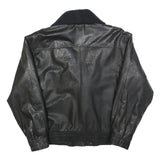 ITALLO Mens Black Leather Jacket L Button Shawl Collar Plain Stylish