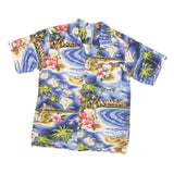 RJC Mens Blue Hawaiian Print Cotton Blend Shirt S Tropical Beach Design
