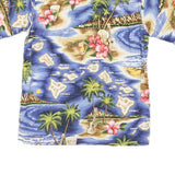 RJC Mens Blue Hawaiian Print Cotton Blend Shirt S Tropical Beach Design