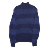 CHAPS Mens Blue & Navy Patterned Jumper High Neck Chunky Knit M Cotton Blend
