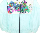 Womens White & Aqua Abstract Print Zip Jacket M Polyester Blend Retro