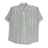 80S/90S Levis Striped Short Sleeve Shirt - Large White Polyester Blend