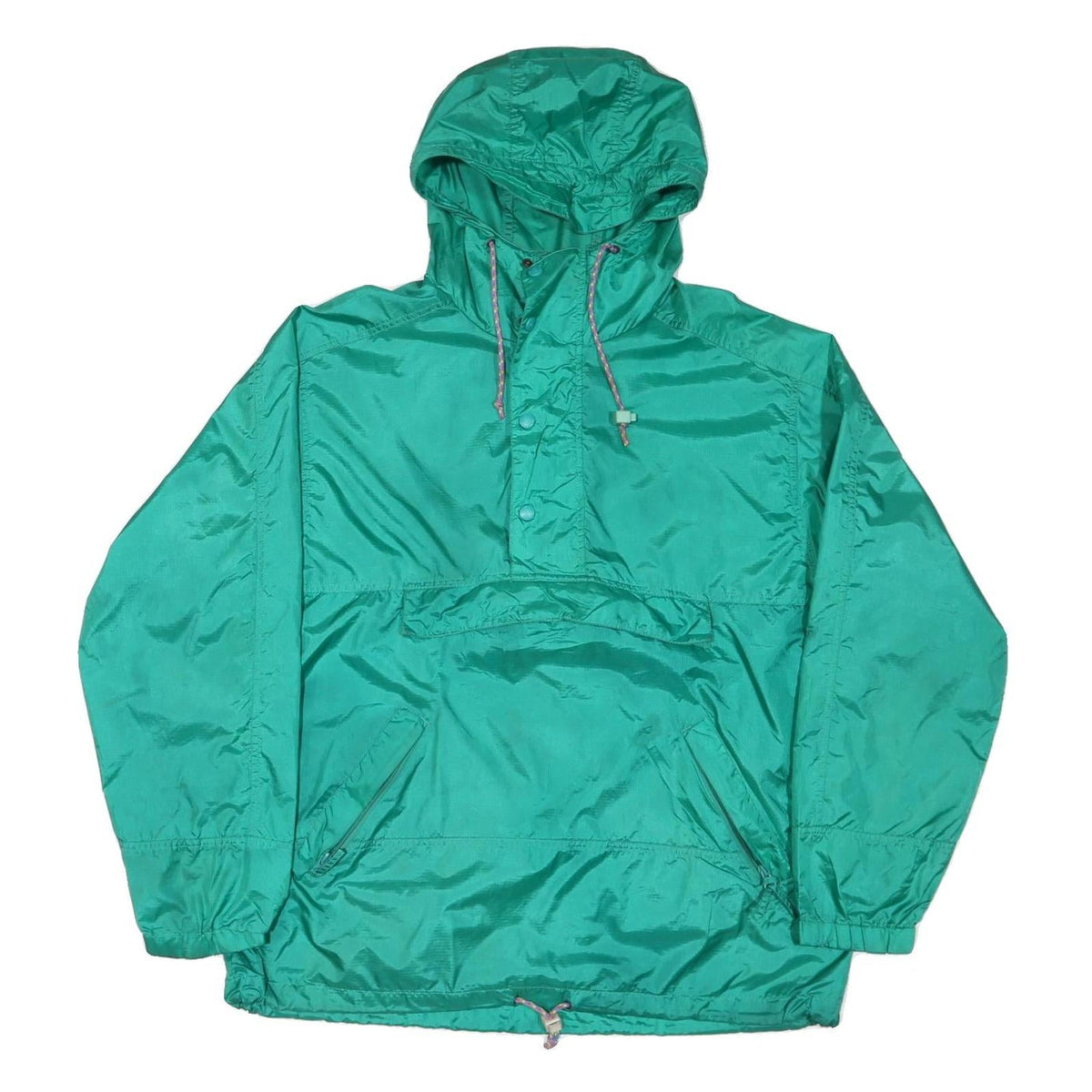 EDDIE BAUER Mens Green Nylon Windbreaker L Jacket Plain Zip Hooded 