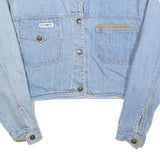 ELE PANTS Womens Blue Cotton Button Jacket S Denim Patchwork Casual Retro