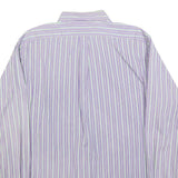 RALPH LAUREN Mens Purple & White Striped Classic Fit L Cotton Blend Shirt Button