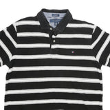 TOMMY HILFIGER Mens Black & White Striped Short Sleeve Polo Shirt M Cotton