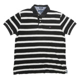 TOMMY HILFIGER Mens Black & White Striped Short Sleeve Polo Shirt M Cotton