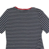 TOMMY HILFIGER Womens Blue & White Striped Top Short Sleeve V-Neck L Cotton