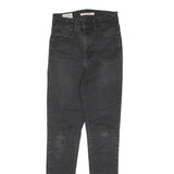 LEVI'S Womens Slim Black Denim Raw Zip Jeans W25 L29 Skinny Fit Casual