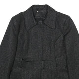 Womens Black Glitter Button Jacket M Woven Plain Adjustable Waist Belt