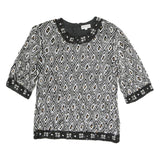 FRANK USHER Womens Black Printed Top Short Sleeve Round Neck S Beaded