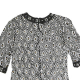 FRANK USHER Womens Black Printed Top Short Sleeve Round Neck S Beaded