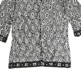 FRANK USHER Womens Black Printed Top Short Sleeve Round Neck S Beaded