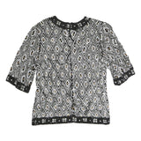 FRANK USHER Womens Black Printed Top Short Sleeve Round Neck S Beaded