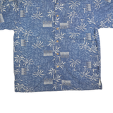 ROUTE 66 Mens Blue Hawaiian Shirt M Cotton Blend Palm Tree Print Summer Casual