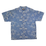 ROUTE 66 Mens Blue Hawaiian Shirt M Cotton Blend Palm Tree Print Summer Casual