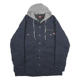 WRANGLER Mens Navy Blue Cotton Blend Jacket L Hooded Zip Casual Outerwear